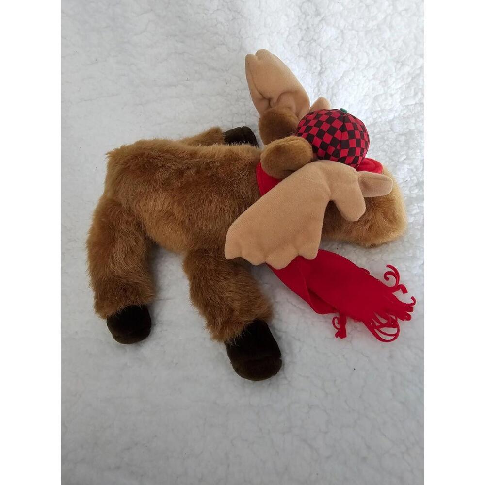 1992 Vintage Dakin Winter Holiday Moose Plush Brown Hat & Scarf 10" Toy Antlers - Picture 1 of 8